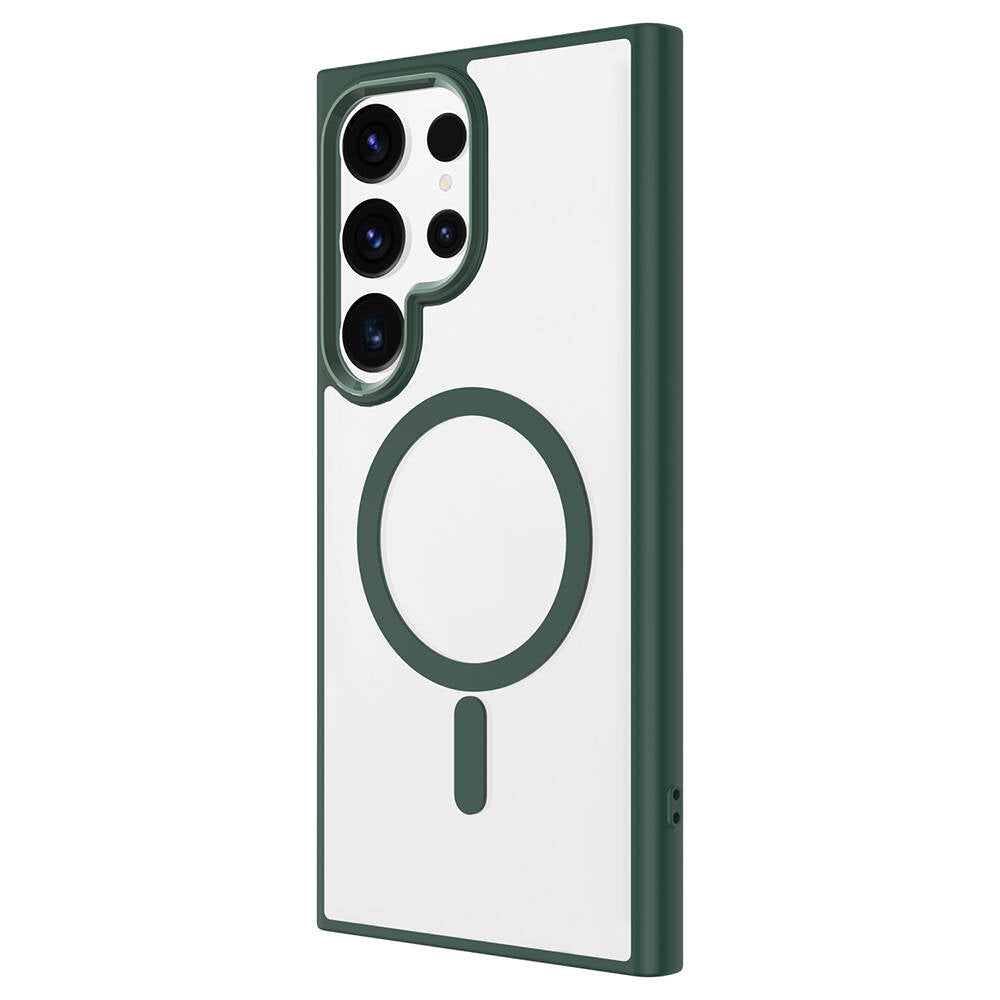 Galaxy S24 Ultra Kılıf M-safe Şarj Özellikli Zore Krom M-safe Silikon Kapak Koyu Yeşil