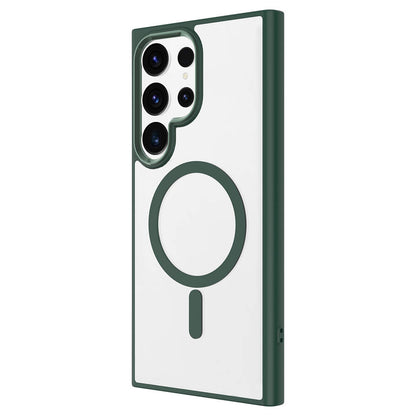 Galaxy S24 Ultra Kılıf M-safe Şarj Özellikli Zore Krom M-safe Silikon Kapak Koyu Yeşil