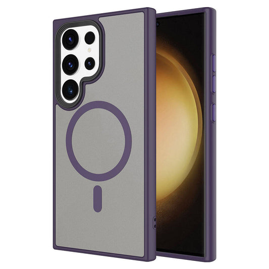 Galaxy S24 Ultra Kılıf Sert PC Arka Yüzey Wireless Şarj Özellikli Zore Flet M-safe Kapak Derin Mor