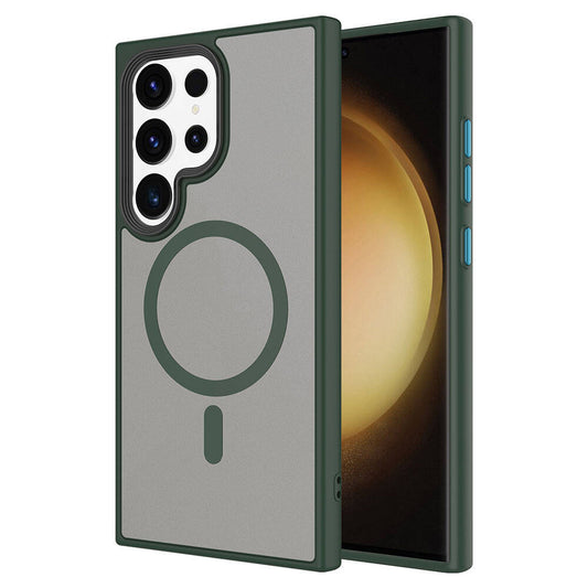 Galaxy S24 Ultra Kılıf Sert PC Arka Yüzey Wireless Şarj Özellikli Zore Flet M-safe Kapak Gri