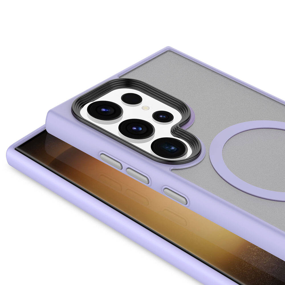 Galaxy S24 Ultra Kılıf Sert PC Arka Yüzey Wireless Şarj Özellikli Zore Flet M-safe Kapak Lila