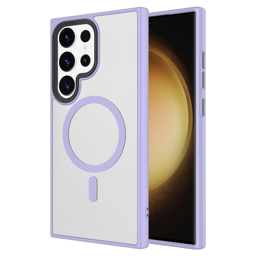 Galaxy S24 Ultra Kılıf Sert PC Arka Yüzey Wireless Şarj Özellikli Zore Flet M-safe Kapak Lila