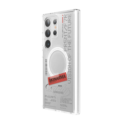 Galaxy S24 Ultra Kılıf SkinArma M-safe Şarj Özellikli Yazı Desenli Airbag Tasarımlı Orion Kapak Renksiz