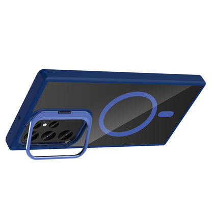 Galaxy S24 Ultra Kılıf Standlı ve Kamera Lens Hediyeli M-Safe Şarj Özellikli Zore Etro Kapak Derin Mor