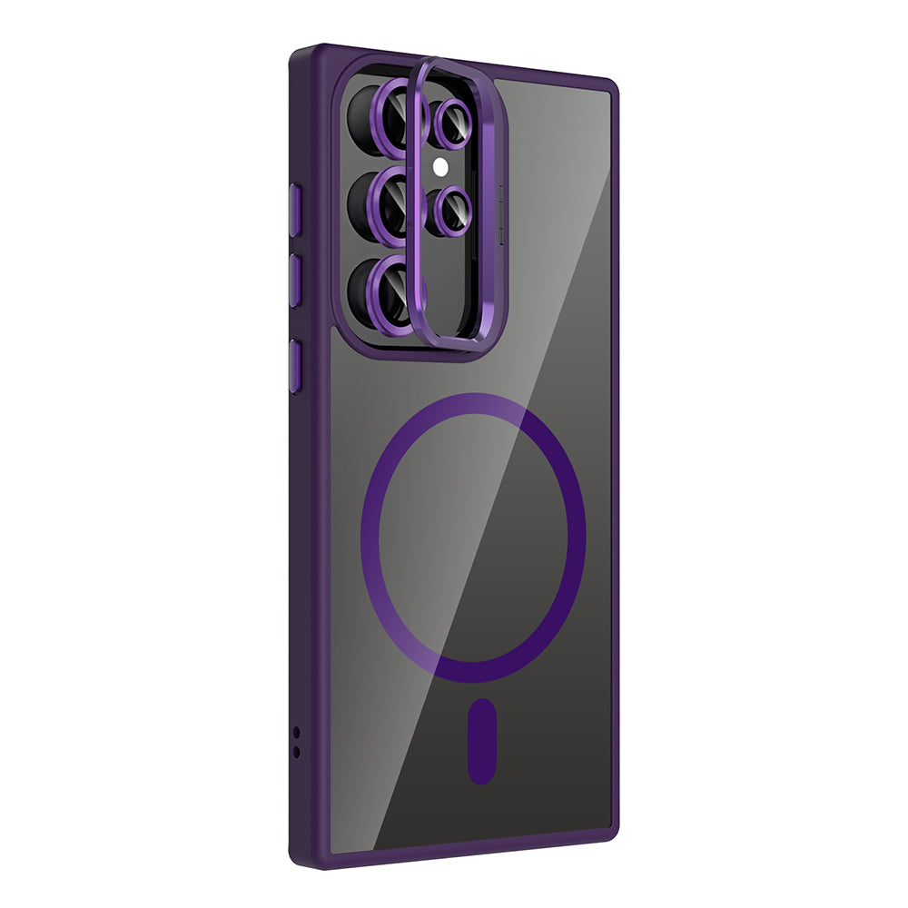 Galaxy S24 Ultra Kılıf Standlı ve Kamera Lens Hediyeli M-Safe Şarj Özellikli Zore Etro Kapak Siyah