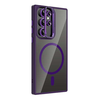 Galaxy S24 Ultra Kılıf Standlı ve Kamera Lens Hediyeli M-Safe Şarj Özellikli Zore Etro Kapak Siyah