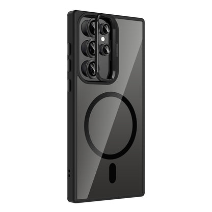 Galaxy S24 Ultra Kılıf Standlı ve Kamera Lens Hediyeli M-Safe Şarj Özellikli Zore Etro Kapak Siyah