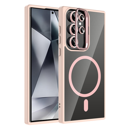 Galaxy S24 Ultra Kılıf Standlı ve Kamera Lens Hediyeli M-Safe Şarj Özellikli Zore Etro Kapak Lacivert