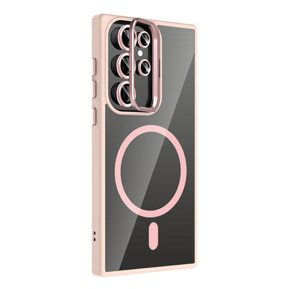 Galaxy S24 Ultra Kılıf Standlı ve Kamera Lens Hediyeli M-Safe Şarj Özellikli Zore Etro Kapak Lacivert