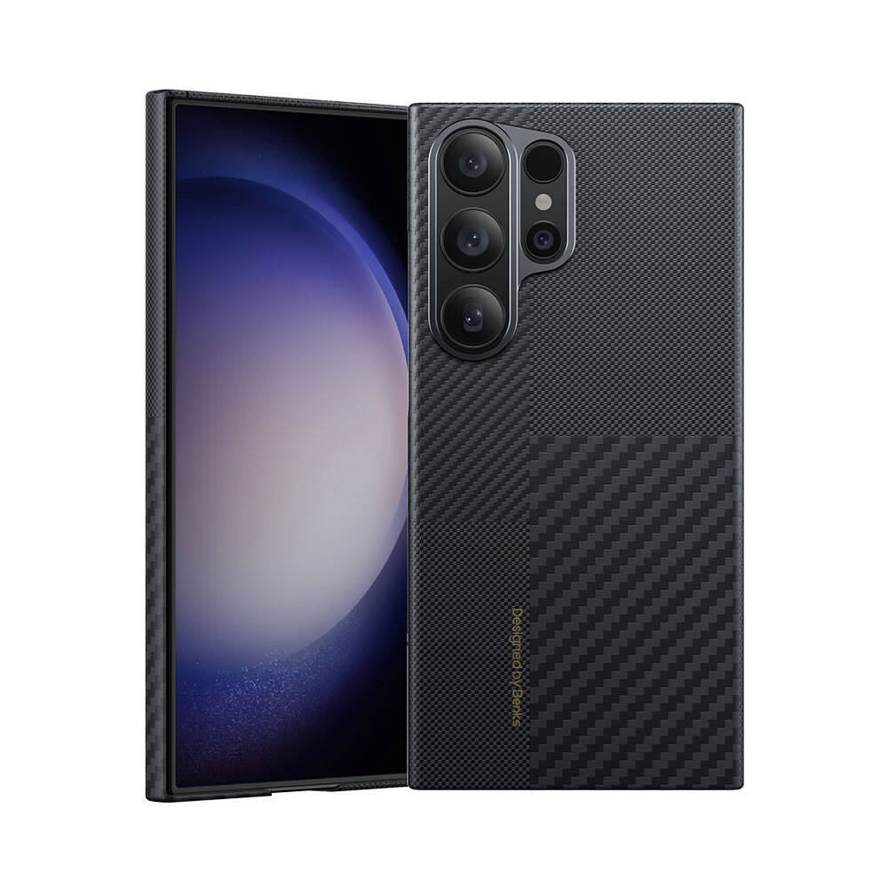 Galaxy S24 Ultra M-safe Şarj Özellikli Karbon Fiber Benks Montage ArmorAir Kevlar Kapak Siyah