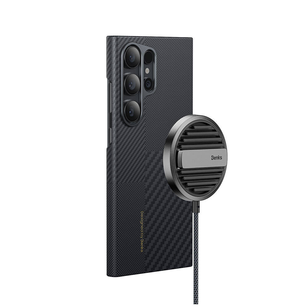 Galaxy S24 Ultra M-safe Şarj Özellikli Karbon Fiber Benks Montage ArmorAir Kevlar Kapak Siyah