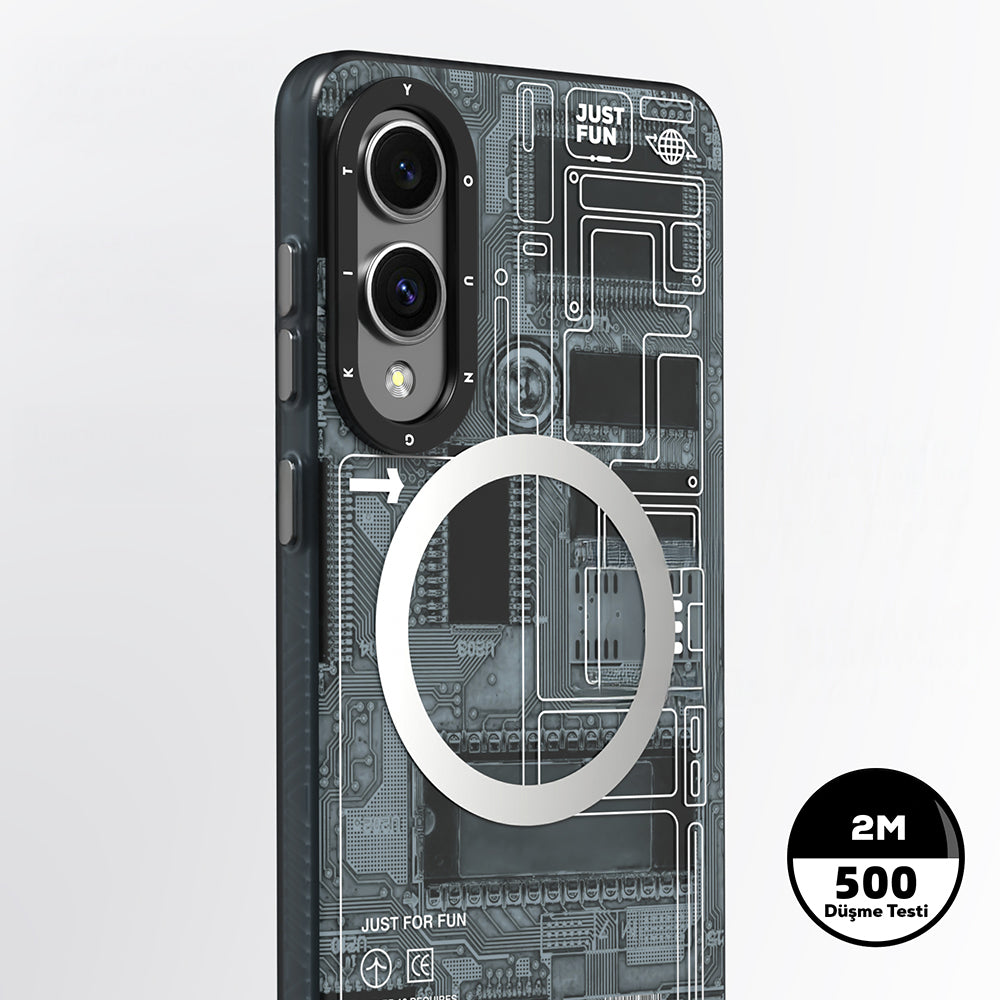 Galaxy S25 Edge Kılıf M-safe Şarj Özellikli Youngkit Technology Serisi Kapak Gri