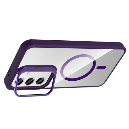 Galaxy S25 FE Kılıf Standlı ve Kamera Lens Hediyeli M-Safe Şarj Özellikli Zore Etro Kapak Lacivert