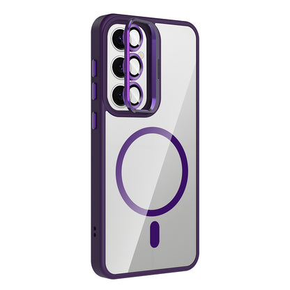 Galaxy S25 FE Kılıf Standlı ve Kamera Lens Hediyeli M-Safe Şarj Özellikli Zore Etro Kapak Lacivert