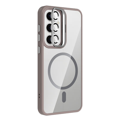 Galaxy S25 FE Kılıf Standlı ve Kamera Lens Hediyeli M-Safe Şarj Özellikli Zore Etro Kapak Siyah