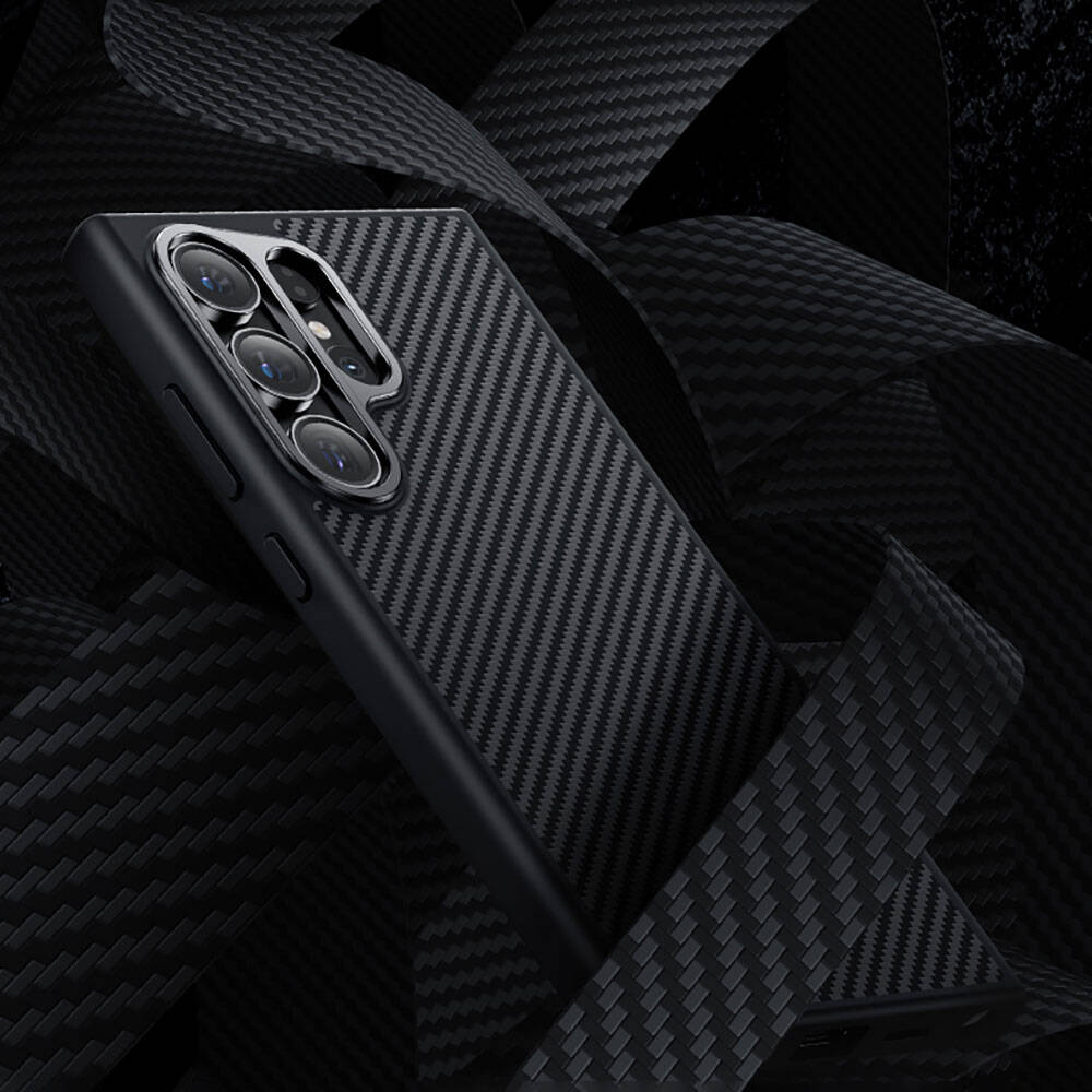 Galaxy S25 Kılıf Karbon Fiber M-safe Şarj Özellikli Benks Hybrid ArmorPro 600D Kevlar Kapak Siyah