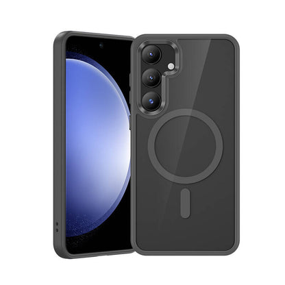Galaxy S25 Kılıf M-safe Şarj Özellikli Şeffaf Arka Yüzey Benks MagClap TPU Çerçeve Kapak Gri