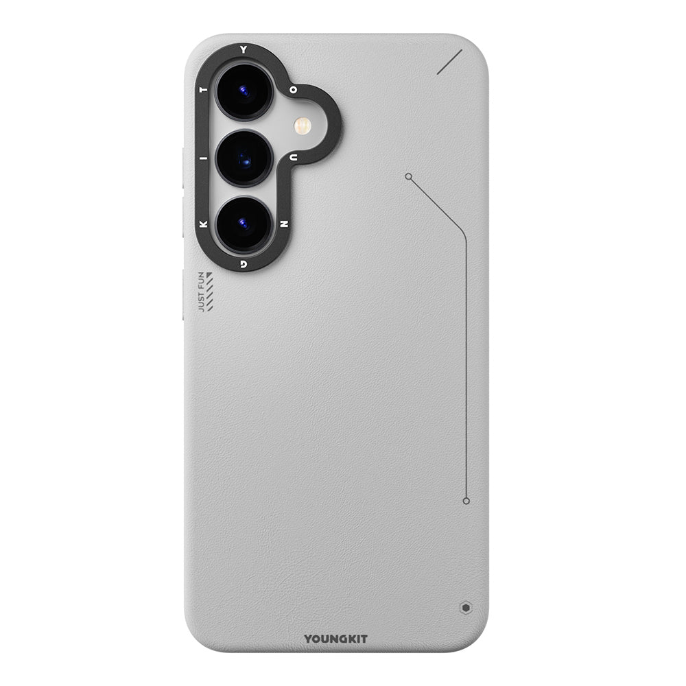 Galaxy S25 Kılıf M-safe Şarj Özellikli Basit Mat Deri Desenli Youngkit Tech Fashion Serisi Kapak Gümüş