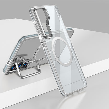 Galaxy S25 Kılıf M-safe Şarj Özellikli Wlons Standlı Efsane Kapak Gri