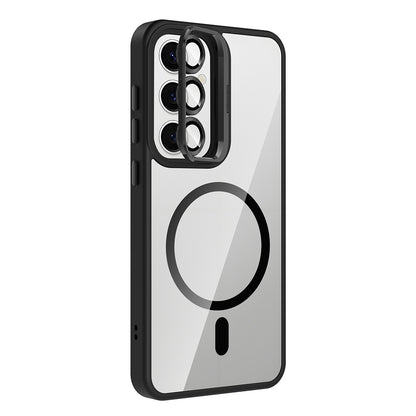 Galaxy S25 Kılıf Standlı ve Kamera Lens Hediyeli M-Safe Şarj Özellikli Zore Etro Kapak Desert Titanyum