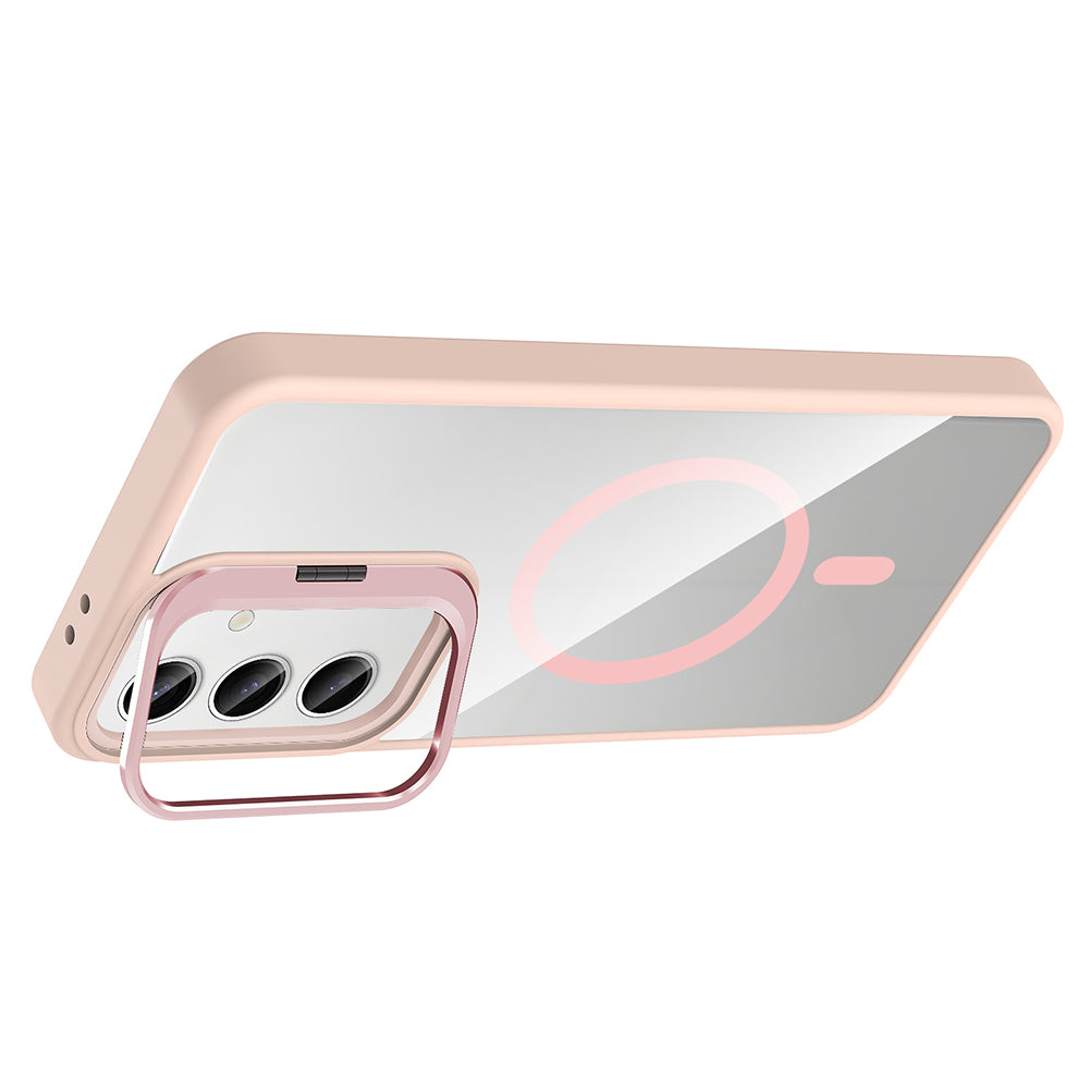 Galaxy S25 Kılıf Standlı ve Kamera Lens Hediyeli M-Safe Şarj Özellikli Zore Etro Kapak Desert Titanyum