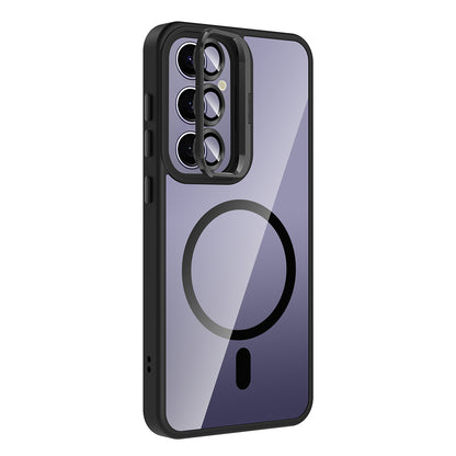 Galaxy S25 Plus Kılıf Standlı ve Kamera Lens Hediyeli M-Safe Şarj Özellikli Zore Etro Kapak Derin Mor