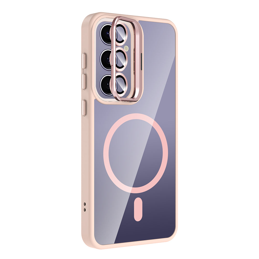 Galaxy S25 Plus Kılıf Standlı ve Kamera Lens Hediyeli M-Safe Şarj Özellikli Zore Etro Kapak Gri