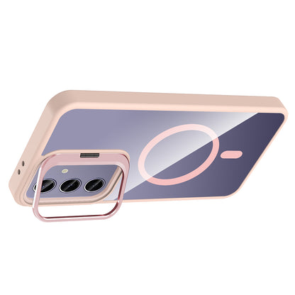 Galaxy S25 Plus Kılıf Standlı ve Kamera Lens Hediyeli M-Safe Şarj Özellikli Zore Etro Kapak Gri