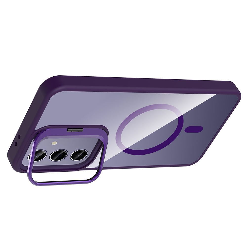 Galaxy S25 Plus Kılıf Standlı ve Kamera Lens Hediyeli M-Safe Şarj Özellikli Zore Etro Kapak Desert Titanyum