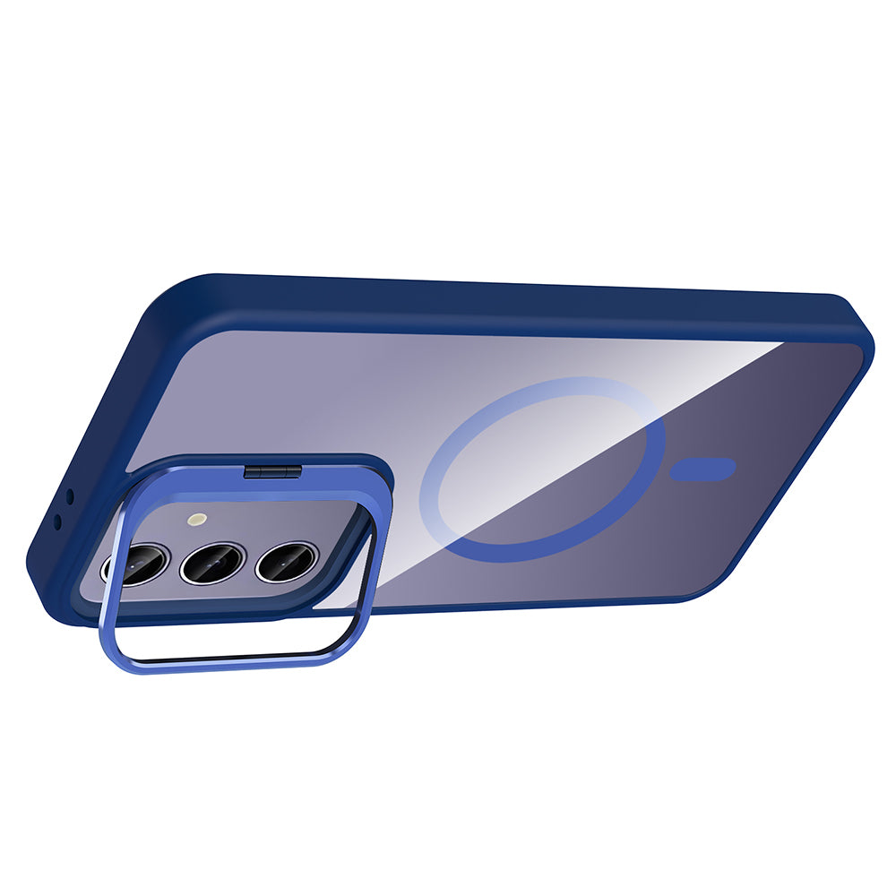 Galaxy S25 Plus Kılıf Standlı ve Kamera Lens Hediyeli M-Safe Şarj Özellikli Zore Etro Kapak Gri