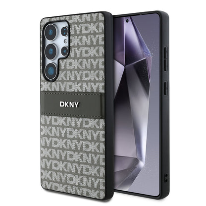 Galaxy S25 Ultra Kılıf DKNY Orjinal Lisanslı Kartlıklı 3D Yazılı Repeat Texture Pattern Kapak Siyah