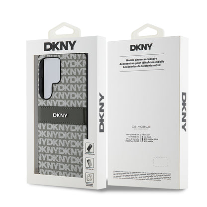 Galaxy S25 Ultra Kılıf DKNY Orjinal Lisanslı Kartlıklı 3D Yazılı Repeat Texture Pattern Kapak Siyah