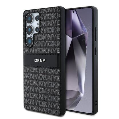 Galaxy S25 Ultra Kılıf DKNY Orjinal Lisanslı Kartlıklı 3D Yazılı Repeat Texture Pattern Kapak Kahverengi