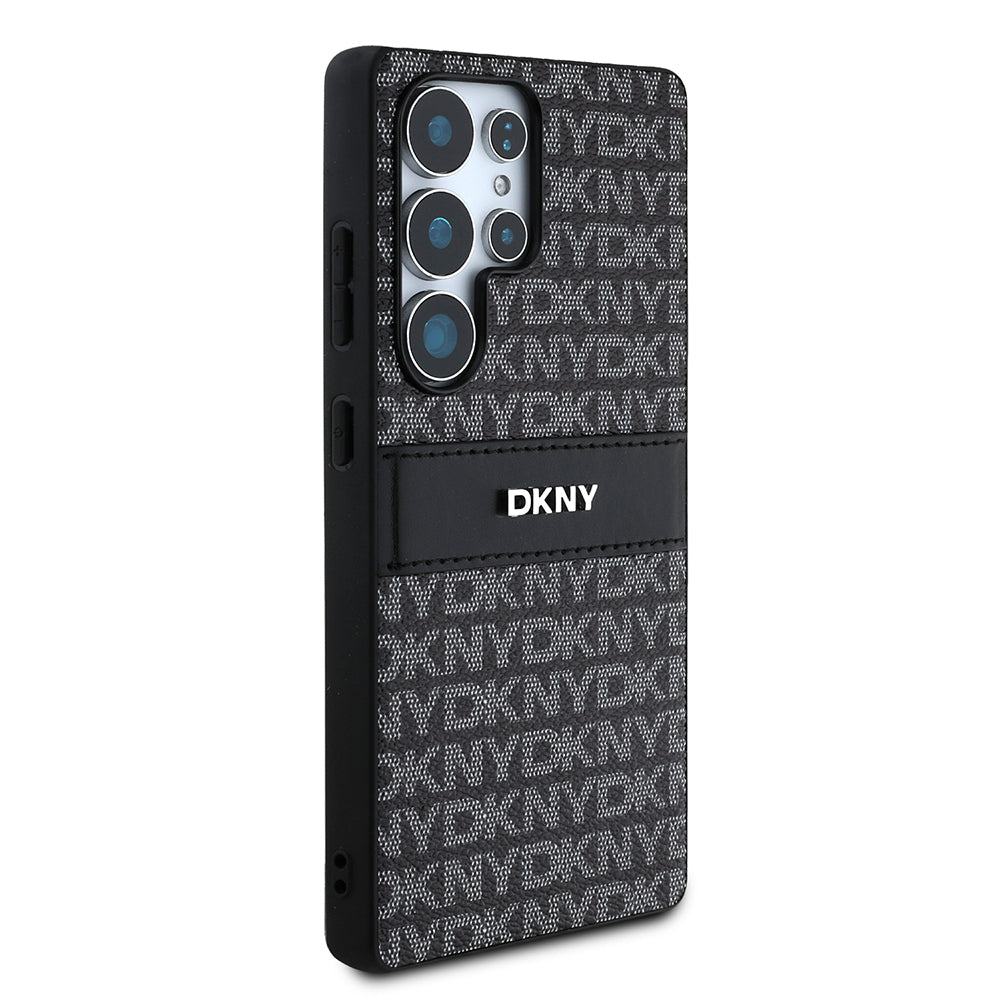 Galaxy S25 Ultra Kılıf DKNY Orjinal Lisanslı Kartlıklı 3D Yazılı Repeat Texture Pattern Kapak Siyah