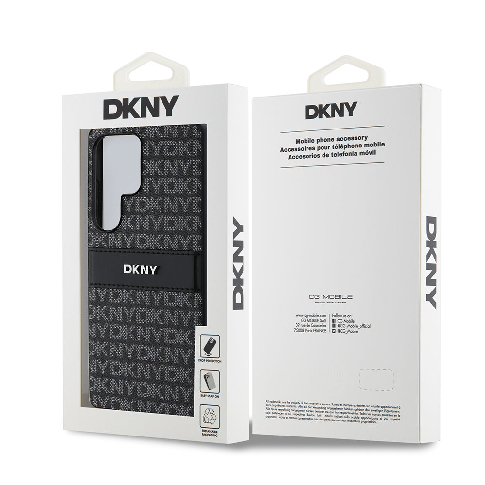 Galaxy S25 Ultra Kılıf DKNY Orjinal Lisanslı Kartlıklı 3D Yazılı Repeat Texture Pattern Kapak Kahverengi