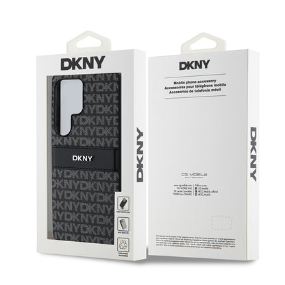 Galaxy S25 Ultra Kılıf DKNY Orjinal Lisanslı Kartlıklı 3D Yazılı Repeat Texture Pattern Kapak Kahverengi