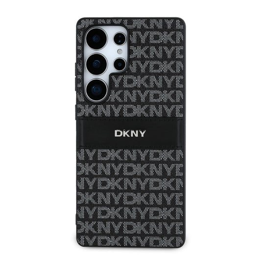 Galaxy S25 Ultra Kılıf DKNY Orjinal Lisanslı Kartlıklı 3D Yazılı Repeat Texture Pattern Kapak Siyah
