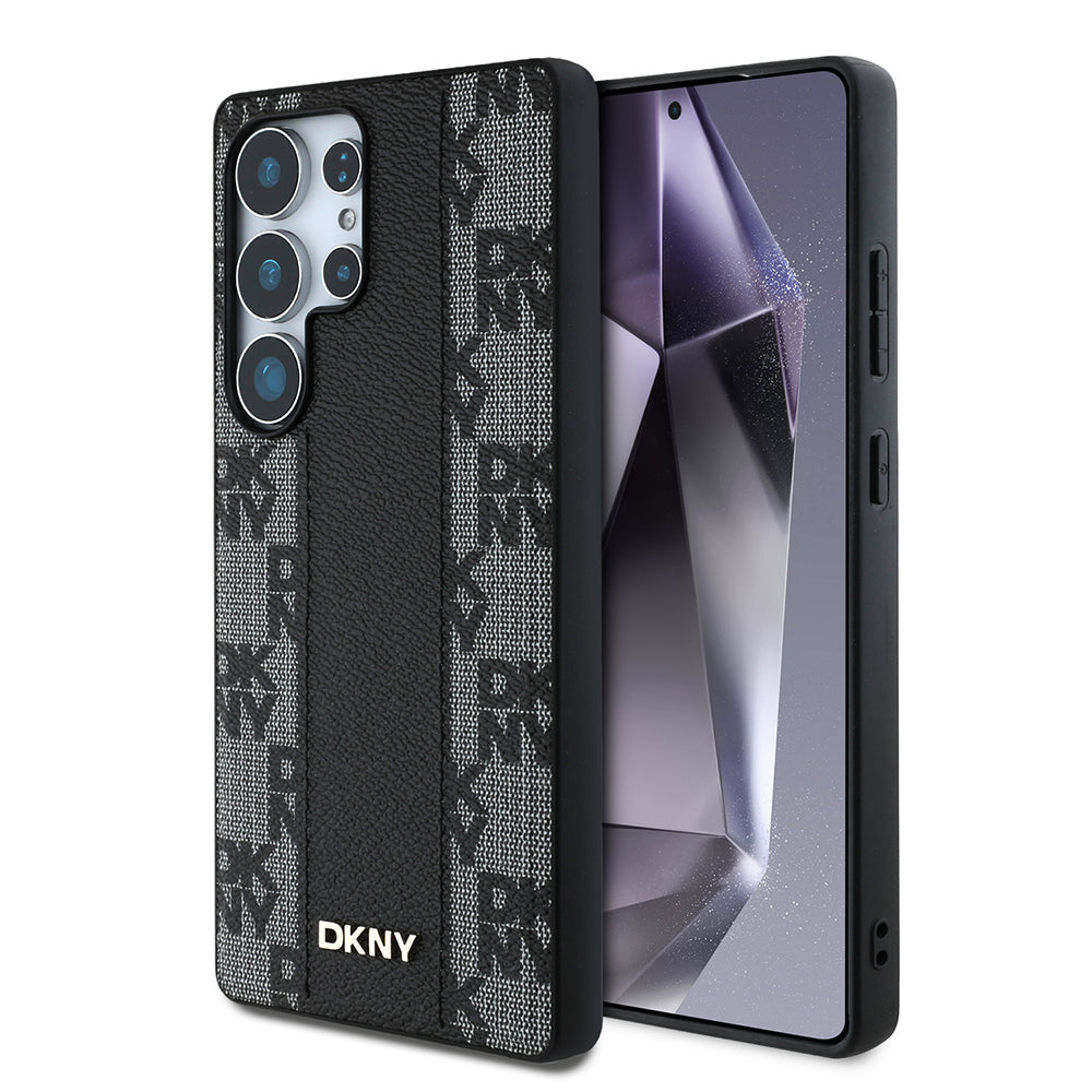 Galaxy S25 Ultra Kılıf DKNY Orjinal Lisanslı M-safe Şarj Özellikli 3D Yazılı Checkered Pattern Kapak Siyah