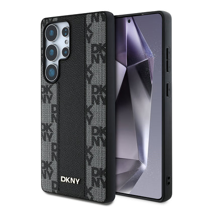 Galaxy S25 Ultra Kılıf DKNY Orjinal Lisanslı M-safe Şarj Özellikli 3D Yazılı Checkered Pattern Kapak Siyah