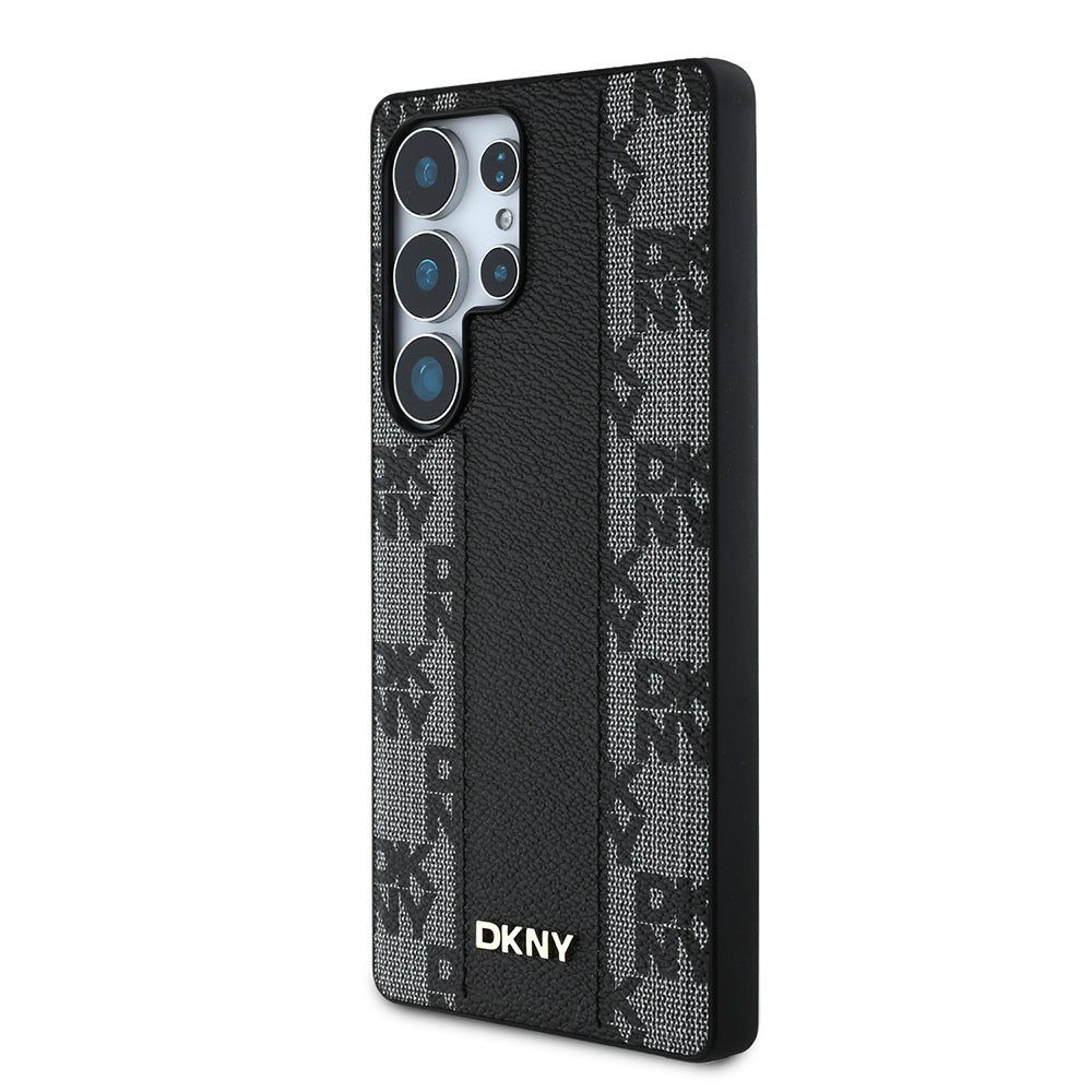 Galaxy S25 Ultra Kılıf DKNY Orjinal Lisanslı M-safe Şarj Özellikli 3D Yazılı Checkered Pattern Kapak Siyah