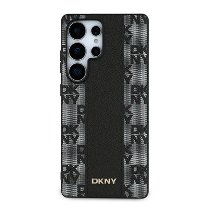 Galaxy S25 Ultra Kılıf DKNY Orjinal Lisanslı M-safe Şarj Özellikli 3D Yazılı Checkered Pattern Kapak Siyah