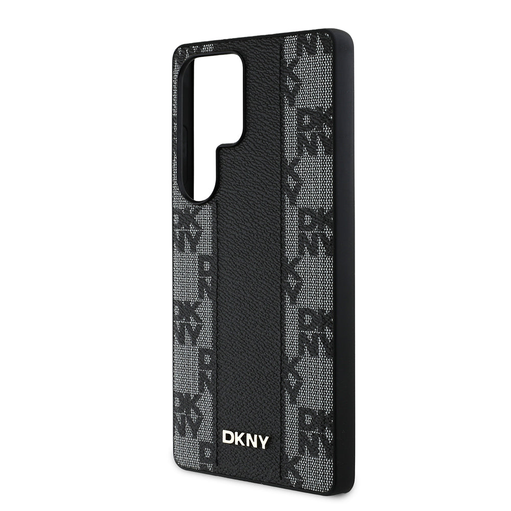 Galaxy S25 Ultra Kılıf DKNY Orjinal Lisanslı M-safe Şarj Özellikli 3D Yazılı Checkered Pattern Kapak Siyah