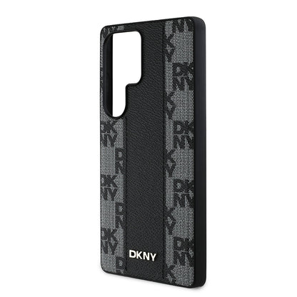 Galaxy S25 Ultra Kılıf DKNY Orjinal Lisanslı M-safe Şarj Özellikli 3D Yazılı Checkered Pattern Kapak Siyah