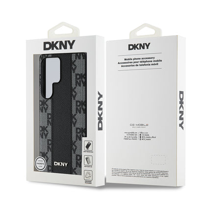 Galaxy S25 Ultra Kılıf DKNY Orjinal Lisanslı M-safe Şarj Özellikli 3D Yazılı Checkered Pattern Kapak Bej