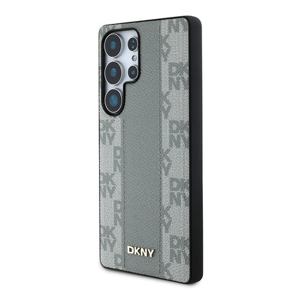 Galaxy S25 Ultra Kılıf DKNY Orjinal Lisanslı M-safe Şarj Özellikli 3D Yazılı Checkered Pattern Kapak Siyah