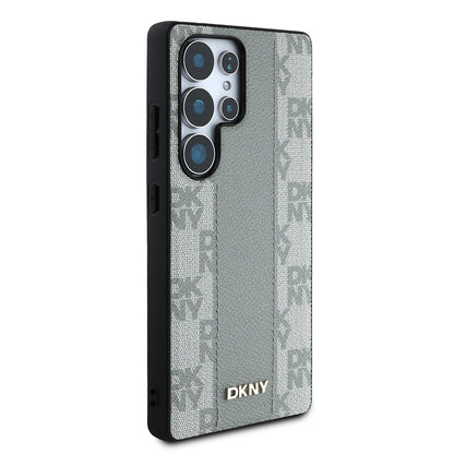 Galaxy S25 Ultra Kılıf DKNY Orjinal Lisanslı M-safe Şarj Özellikli 3D Yazılı Checkered Pattern Kapak Siyah