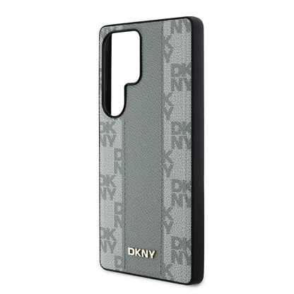 Galaxy S25 Ultra Kılıf DKNY Orjinal Lisanslı M-safe Şarj Özellikli 3D Yazılı Checkered Pattern Kapak Siyah