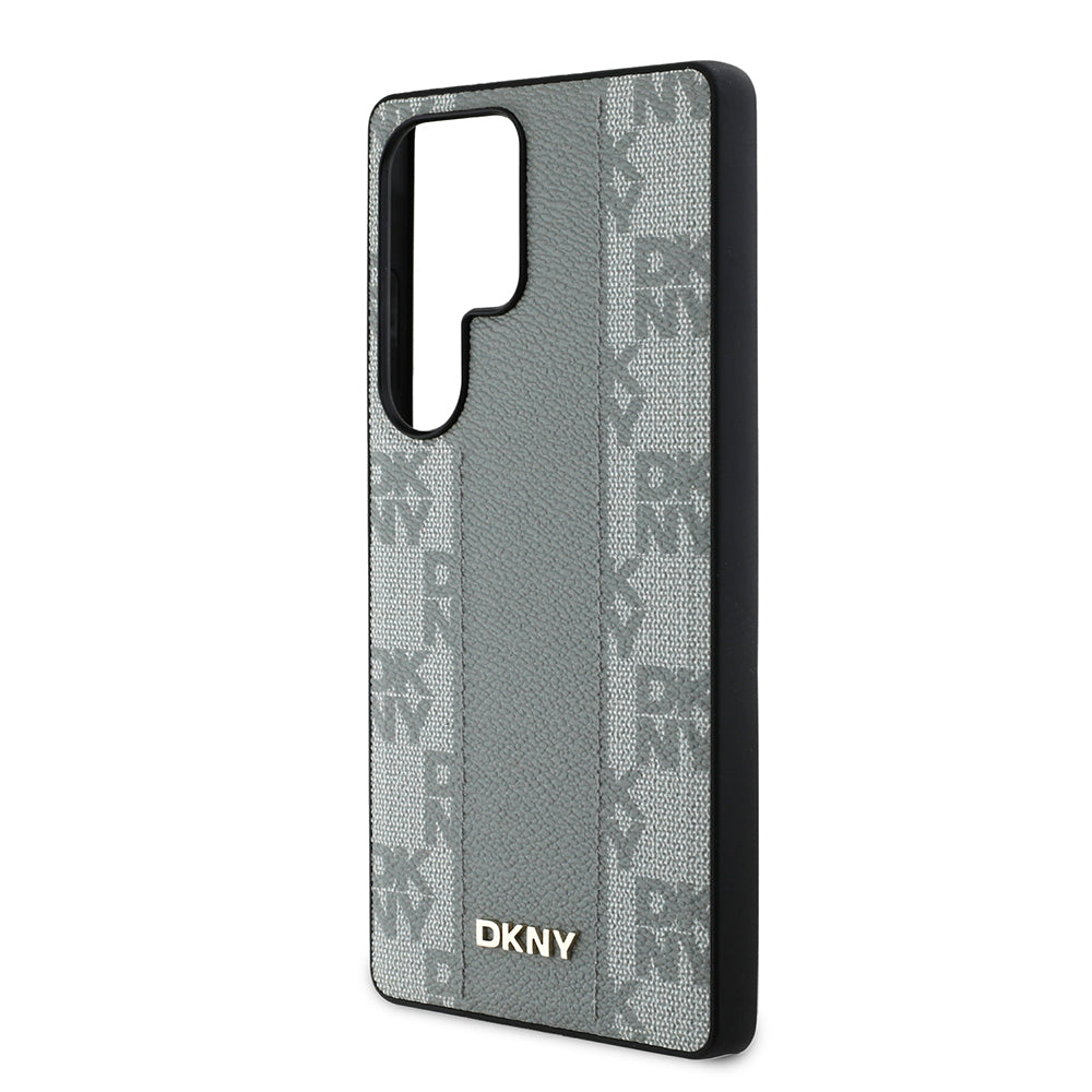Galaxy S25 Ultra Kılıf DKNY Orjinal Lisanslı M-safe Şarj Özellikli 3D Yazılı Checkered Pattern Kapak Bej