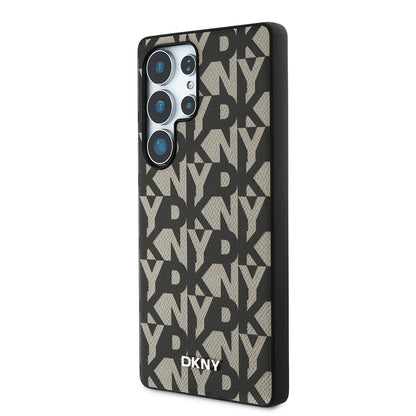 Galaxy S25 Ultra Kılıf DKNY Orjinal Lisanslı M-safe Şarj Özellikli 3D Yazılı Grid Pattern Kapak Gri