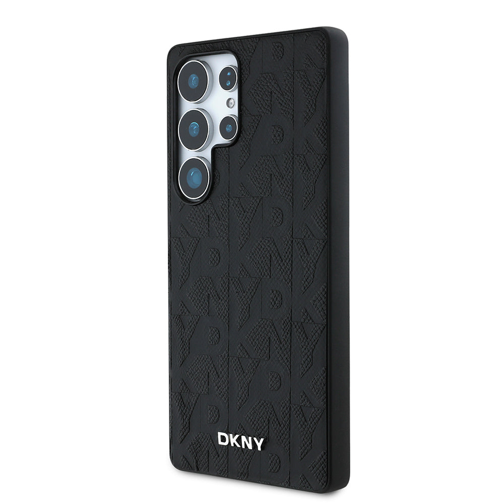 Galaxy S25 Ultra Kılıf DKNY Orjinal Lisanslı Magnetik PU Deri Grid Pattern Kapak Kahverengi
